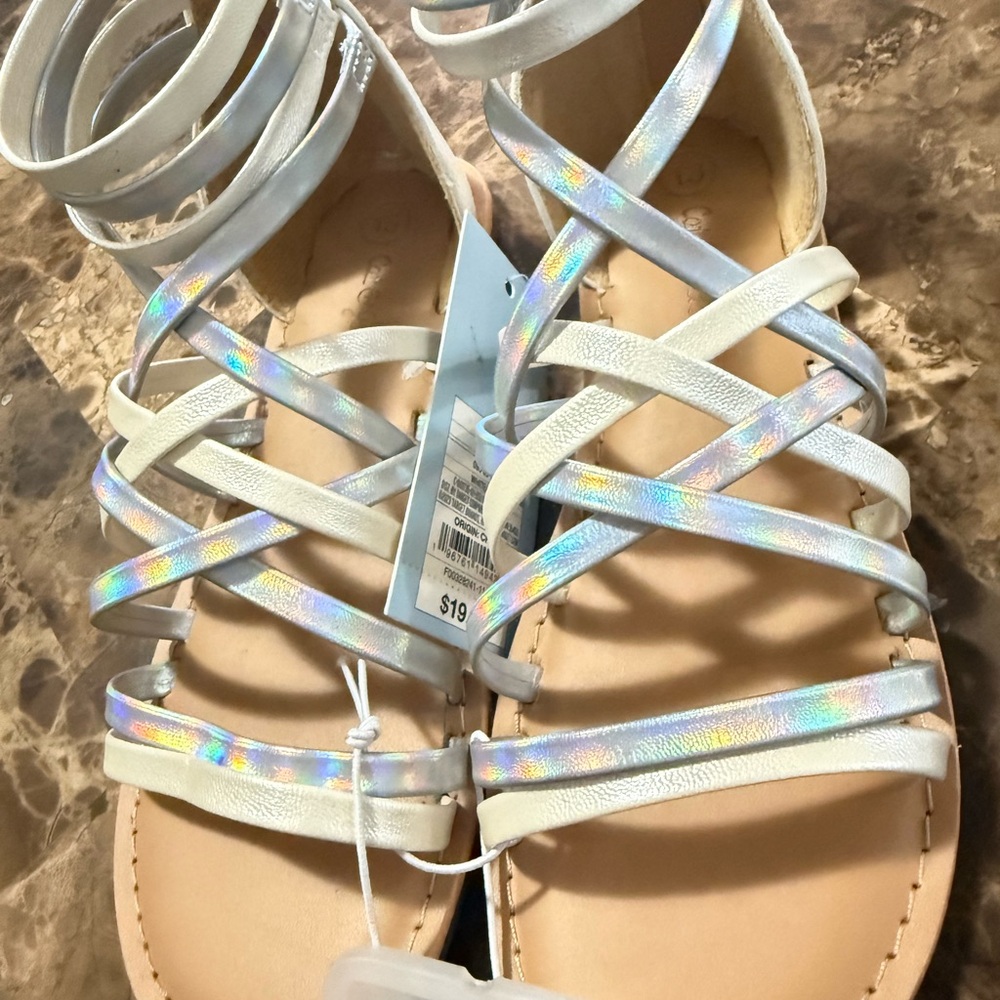 Cat & Jack White Iridescent Strappy Girls' Sandals